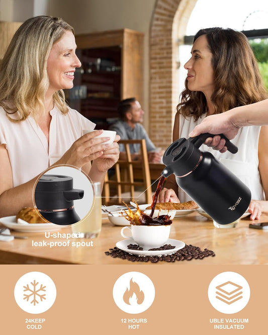 51 Oz Carafes for Hot Liquid, Stainless Steel Insulated Vacuum Thermal Coffee Carafes For Keeping Hot, 1.5 Liter Coffee Dispenser(Black)