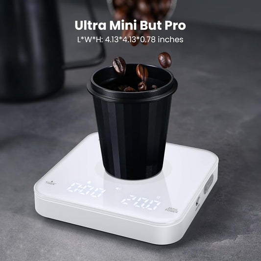 Rechargeable Mini Coffee Scale with Timer, Maestri House Espresso Scale, 2kg/0.1g Accurate Scale for Espresso and Pour-Over Coffee, Portable Digital Kitchen Scale with Automatic Timing(White)