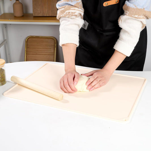 Silicone Baking Mat - Extra Thick Non-Stick Pastry Mat with Measurement Markings, 21"x15" Non-Slip Silicone Pad with Raised Edges(Apricot)