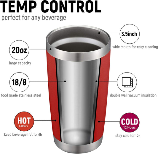 COMOOO 20oz Double Wall Vacuum Insulated Travel Mug, Stainless Steel Tumbler with Lid and Straw Durable Powder Coated Insulated Coffee Cup for Cold & Hot Drinks (red,12 pack
