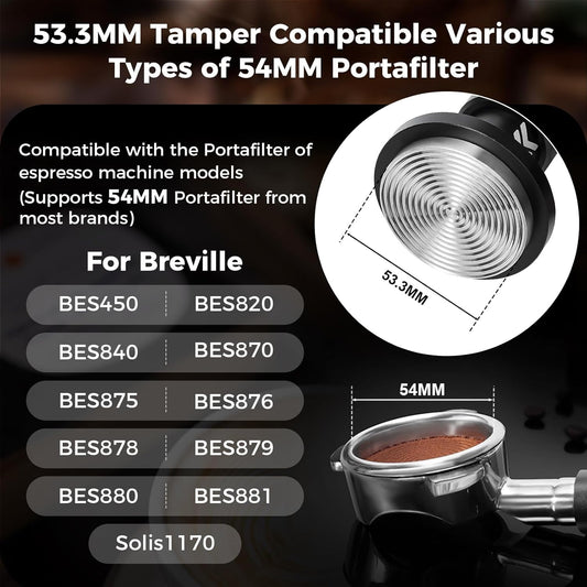 IKAPE 53.3MM V6 Impact Espresso Tamper with Sound Feedback, 15lb/30lb Interchangeable Springs, Espresso High Tamper with Triple-spring System, Fits 54mm portafilters