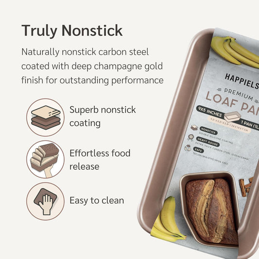 Nonstick 9x5 inch Bread Loaf Pan for Oven | PFOA & BPA Free Non Toxic Loaf Tin | Molds for Baking | Best 9 x 5 Non stick Bakeware | Nontoxic 5x9 Banana Bread Mold Pans & Tins