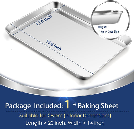 P&P CHEF 19.6 Inch Baking Cookie Sheet, Oven Pan Tray Stainless Steel Sheet Pan for Kitchen, Oven Bakeware for Multi Uses, Shiny Look & Dishwasher Safe, Healthy & Heavy Duty, 1Pc