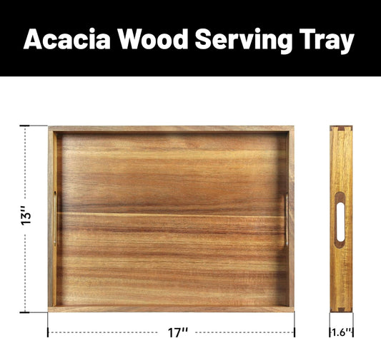 Acacia Wood Serving Tray with Handles(17 Inch) – Decorative Wooden Tray for Breakfast in Bed, Kitchen, or Serving on Couch, Coffee Table, Ottoman for Living Room, and More