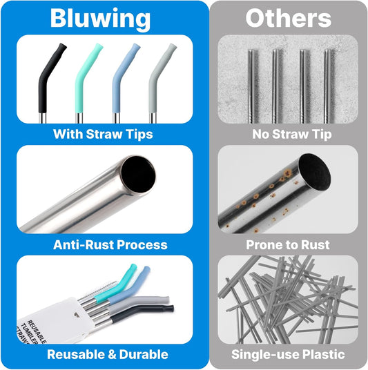 Stainless Steel Straws for 20 oz YETI Tumbler, 4 Pcs Metal Straws Reusable with Silicone Tip for 20 oz Stanley Cup and 16 oz Glass Cups(Color 3)