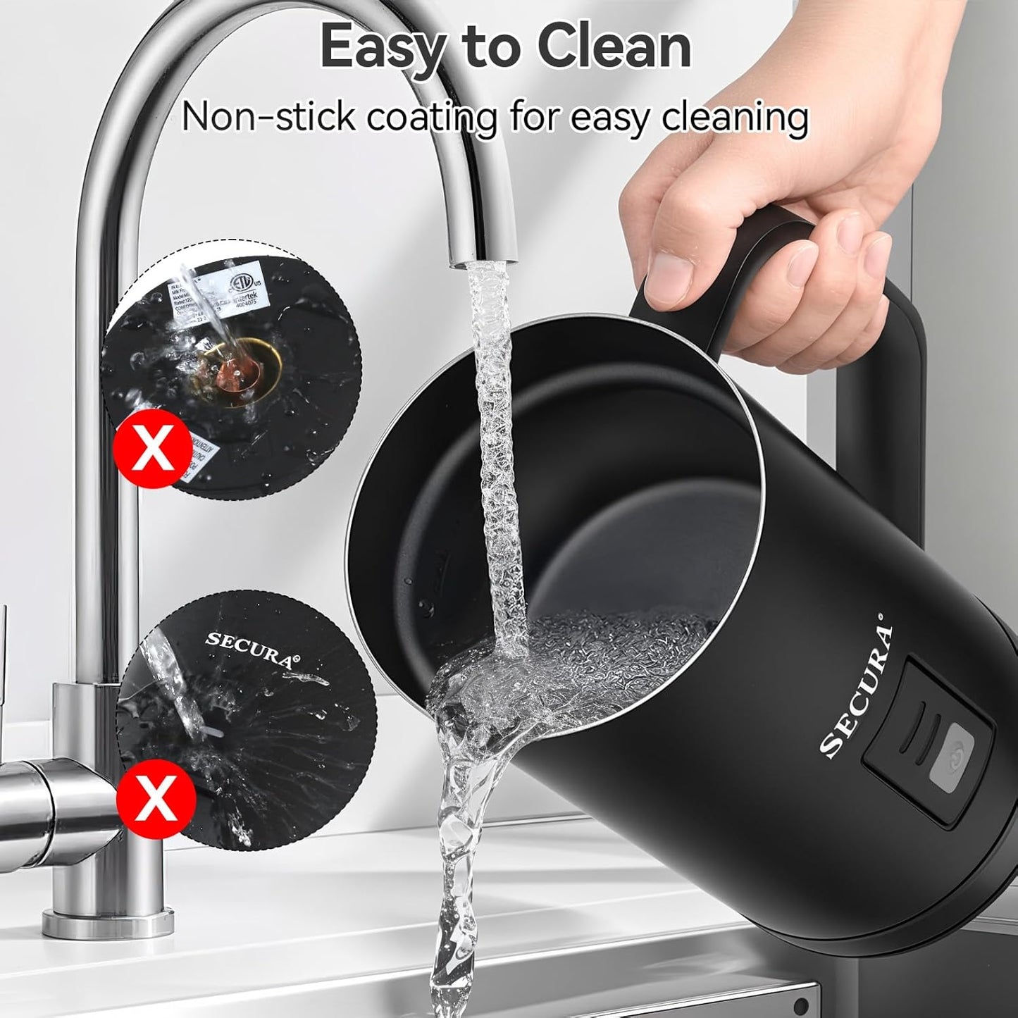 Secura ๐ ๐ถ๐น๐ธ ๐๐ฟ๐ผ๐๐ต๐ฒ๐ฟ, Electric Milk Steamer Stainless Steel, 8.4oz/250ml Automatic Hot and Cold Foam Maker and Milk Warmer for Latte, Macchiato (Black)