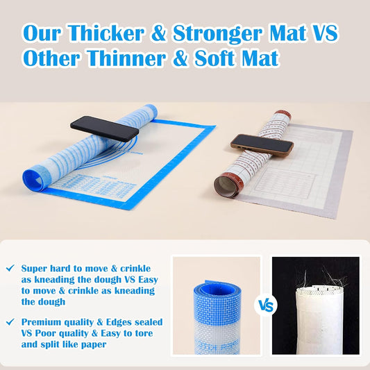 Nonstick Silicone Pastry Baking Mat Large with Measurements 16''By 24'' for Silicone Baking Mat, Counter Mat, Dough Rolling Mat/Pie Crust Mat By Folksy Super Kitchen(16×24, Blue)