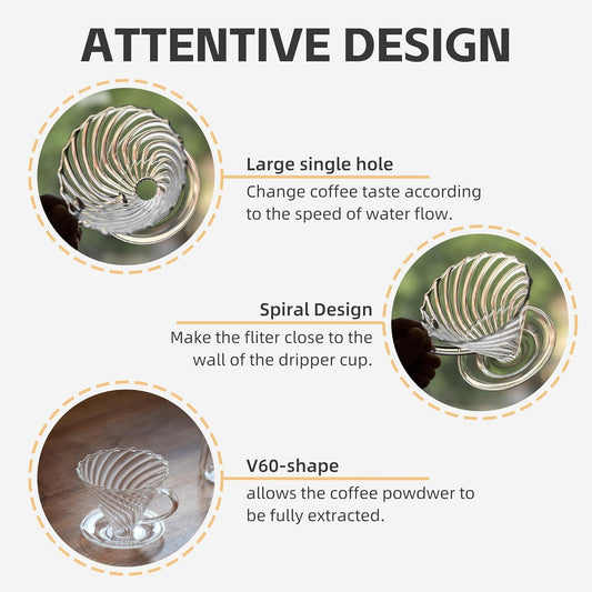 Coffee Dripper, Resuable Pour Over Coffee Maker With Handle, Slow Brewing Coffee Pour Over for Cafe, Travel, Home&Offices, Single Cup Coffee Pour Over, #02 (Borosilicate Glass, 1-4 Cups)