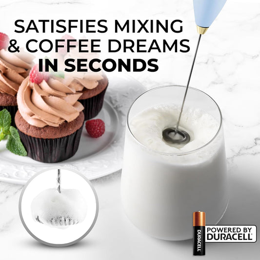 Zulay Kitchen Powerful Milk Frother Wand With 4 AA Duracell Batteries - Ultra Fast Handheld Drink Mixer - Electric Whisk Foam Maker for Coffee, Lattes, Cappuccino, Matcha, Hot Chocolate & Creamer