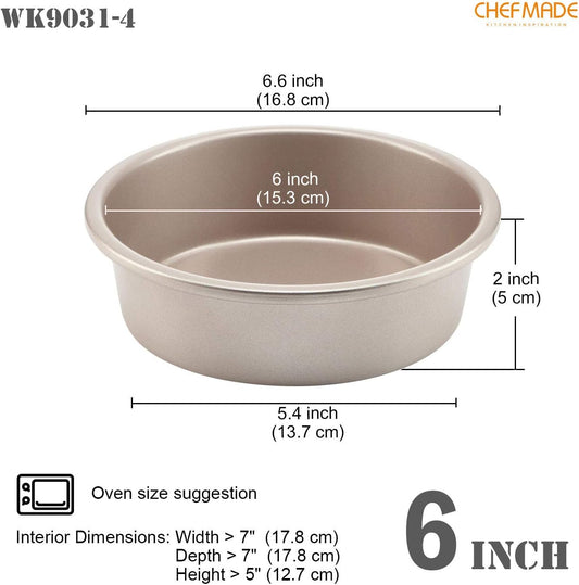 CHEFMADE Mini Round Cake Pan Set, 6-Inch 4Pcs Non-Stick Round Cake and Loaf Bakeware for Oven and Instant Pot Baking (Champagne Gold)