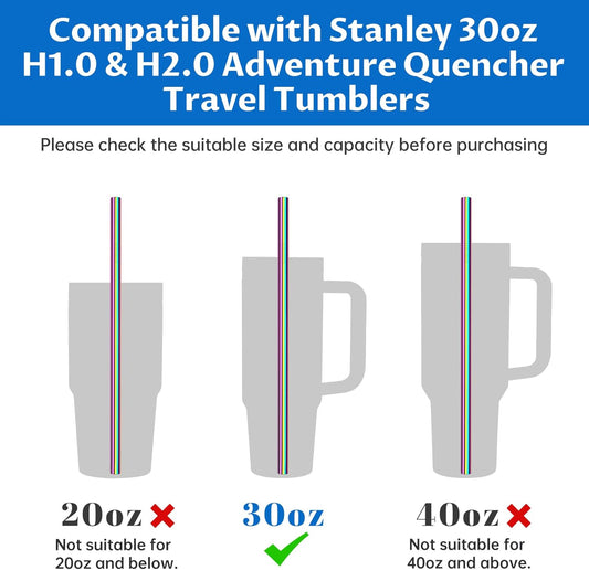 Tomorotec 11 Inch Stainless Steel Reusable Drinking Straws 14PCS & 2 Cleaning Brushes Set with Curved & Straight Designs, Compatible with 30oz Stanley Tumblers, Dishwasher Safe, BPA-Free (Metallic)