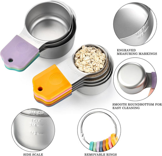 Magnetic Measuring Cups Set 8 Stainless Steel Stackable Nesting Measuring Cups for Measuring Dry and Liquid Ingredients