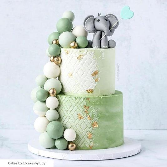 Cake Baking Stencil - Seamless Delicate Pattern for Decorating Tall Double Barrel Cake to Use with Buttercream, Royal Icing, Ganache, Paint, Airbrush (RHOMBA)