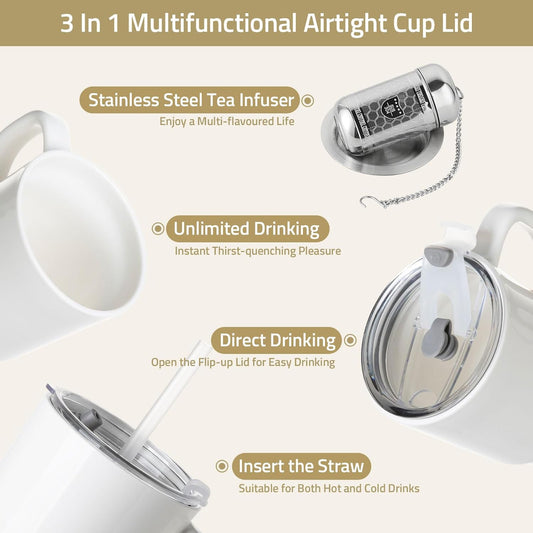 Sweejar Ceramic Travel Mug with Lid, 16 oz Portable Coffee Mug, Dishwasher Safe Tea Cup with Infuser, Reusable Teacup for Car Cup Holder, Tea Lovers(Jade)