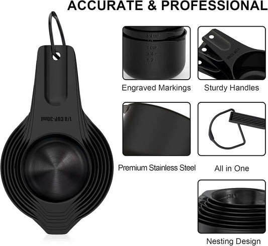 21 Pcs Stainless Steel Measuring Cups and Spoons Set, Wildone Stackable Metal Measuring Cups and Spoons for Cooking & Baking, Includes 7 Cups, 9 Spoons and 5 Mini Spoons(Black)