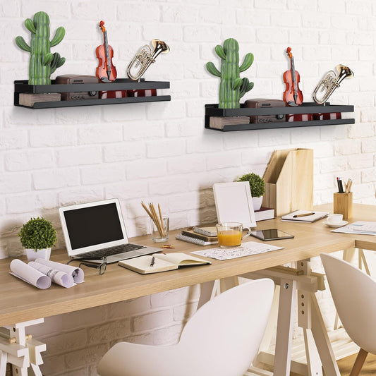 Lallisa 2 Pieces Stainless Steel Shelf Bathroom Shower Floating Shelves Wall Mounted Shower Caddy Basket Shelf Storage Organizer Shelves for Bathroom, Kitchen, Living Room (Black,15.75 Inch/ 40 cm)