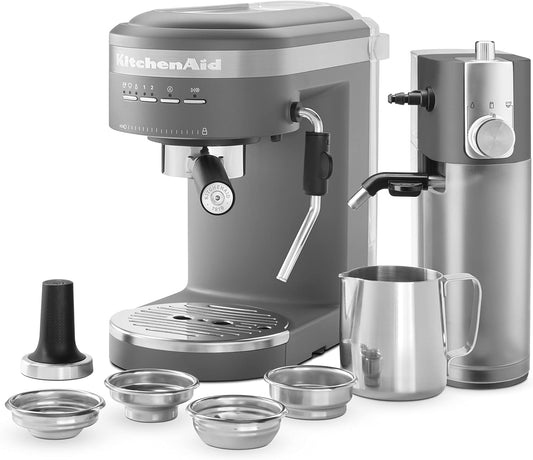 KitchenAid Semi-Automatic Espresso Machine and Automatic Milk Frother Attachment - KES6404, Charcoal Grey