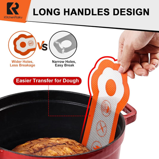 Cook's Aid 2 Pcs Silicone Bread Sling for Dutch Oven, Non-Stick Bread Baking Mat Set, Reusable Sourdough Bread Sling with Long Handles for Easier Transfer for Dough