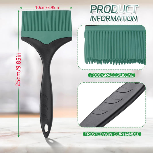 Large Silicone Grill Basting Brush - 3.95inch Extra Wide Silicone Basting Brush for Grilling,Heat Resistant Brushes Spread Oil Butter Sauce for Cooking Baking BBQ,Dishwasher Safe(Green 2)