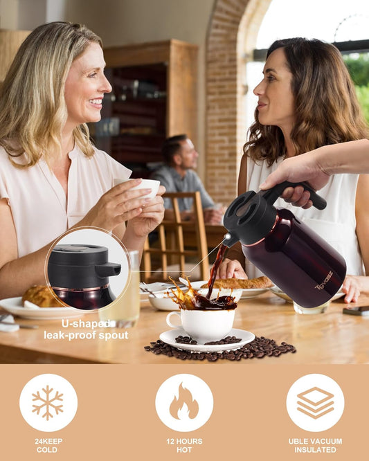 51 Oz Carafe for Hot Liquids 36 Hours Hot (Fullness of Carafe), 2 PCS Stainless Steel Insulated Vacuum Thermal Coffee Carafes For Keeping Hot, 1.5 Liter Coffee Dispenser(Angola Red)