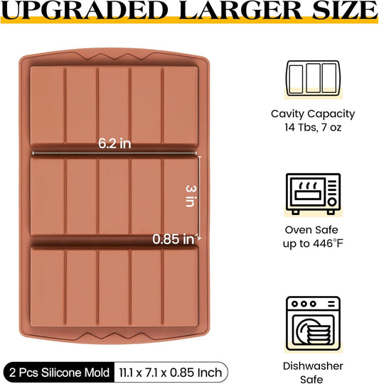 2 Pcs Chocolate Bar Mold Deep Large Chocolate Molds Silicone Break Apart Thick Silicone Molds for Candy Bar (5 Snap)
