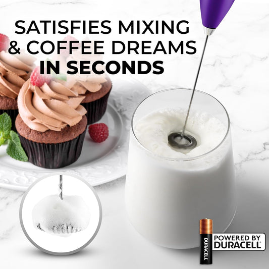 Zulay Kitchen Powerful Milk Frother Wand With 4 AA Duracell Batteries - Ultra Fast Handheld Drink Mixer - Electric Whisk Foam Maker for Coffee, Lattes, Cappuccino, Matcha & Creamer -