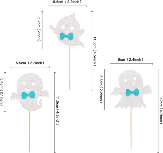 24Pcs Ghost Cupcake Toppers - Bule Halloween, Bule and White Halloween Birthday Decorations, Bule Halloween Baby Shower Decor, Ghost Decorations, Halloween Gender Reveal Decorations
