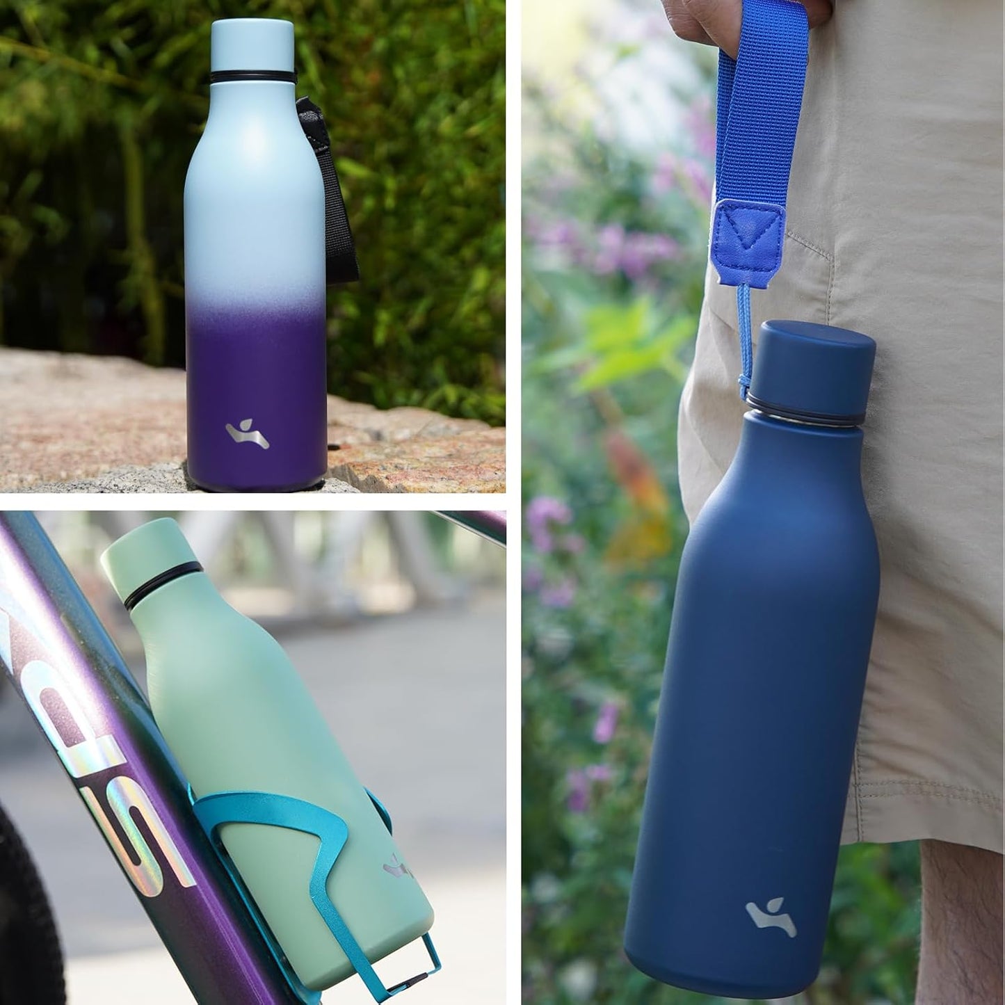 Insulated Water Bottle with Strap,18 oz Double Wall Stainless Steel Vacuum Bottles Metal Water Flask,Wisteria