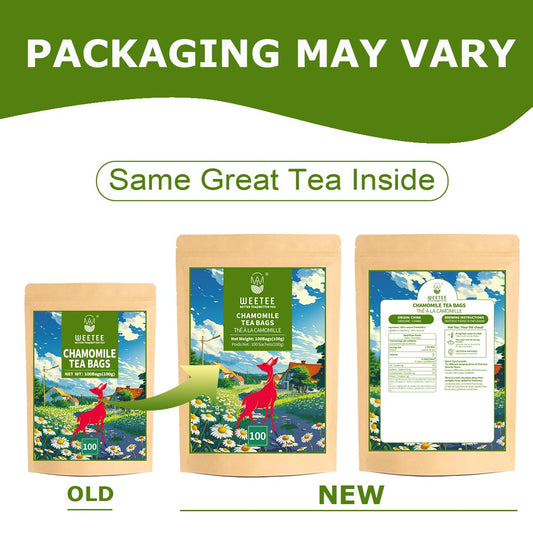 WT WEETEE Chamomile Tea bags, Made with 100% Pure Chamomile Flowers, Natural Caffeine-free Herbal Tea for Relaxation