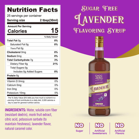 ChocZero Coffee Syrup, Lavender Flavor, Sugar Free Syrup for Drinks, Keto Friendly, 25.4 Fluid Ounces