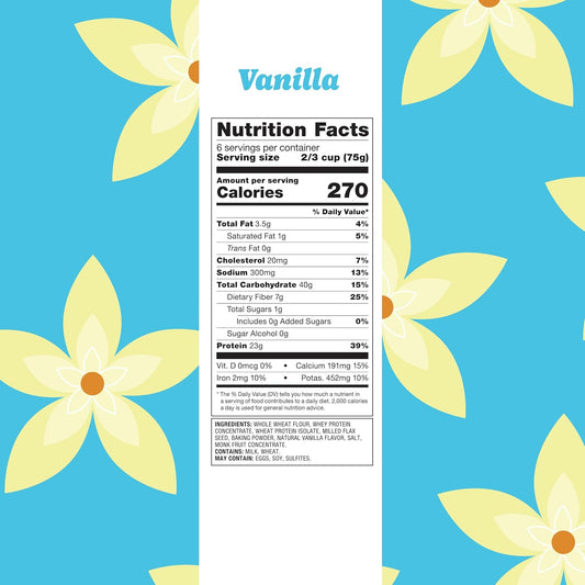 Flourish Protein Pancake & Waffle Mix, with Whey Protein & Flax Seed, No Added Sugar, High in Protein & Fiber - Just Add Water - Vanilla Flavour, 430g (3 Pack) - Made in Canada