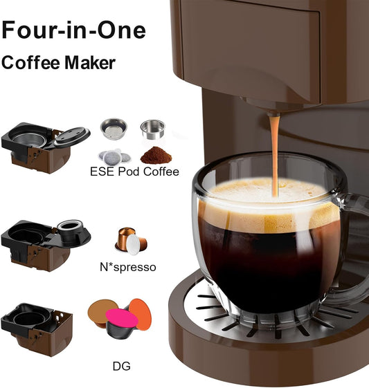 KOTLIE 513K Single Serve Capsule Coffee Machine fits for K-Cup capsule/Nes*p Original/Ground Coffee/44mm ESE,0.8L,Compact Size(Coffee)