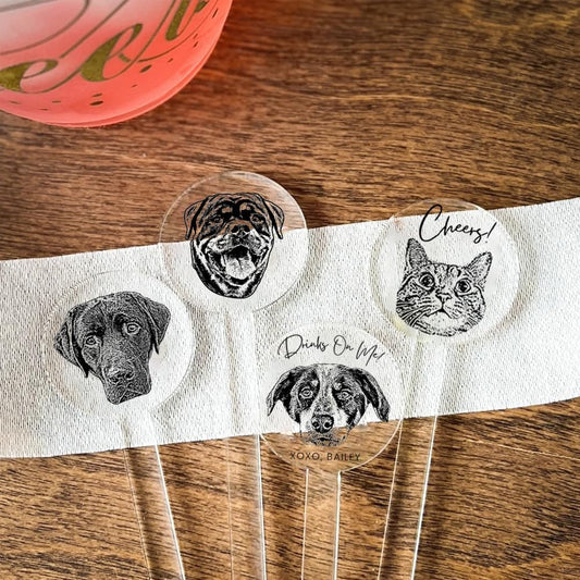 Coolslove Personalized Wedding Dog Stir Sticks, Custom Illustrated Pet Acrylic Cocktail Stirrers, Acrylic Cocktail Stirrers, Wedding Drink Sticks, Wedding Favors Decors Essentials Style 1