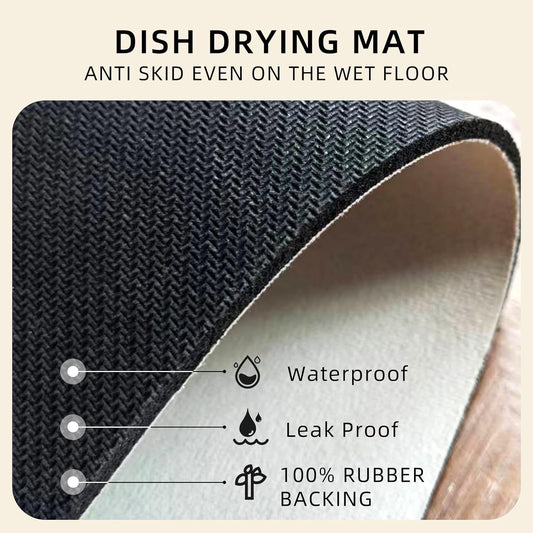 Dish Drying Mat, Diatomaceous Earth Soft Coffee Mat, Absorbent Silicone Dish Drying Mat for Kitchen Counter or Sink for Kitchen Bathroom Coffee Bar (Inked Flower, 12 x 16 Inches)