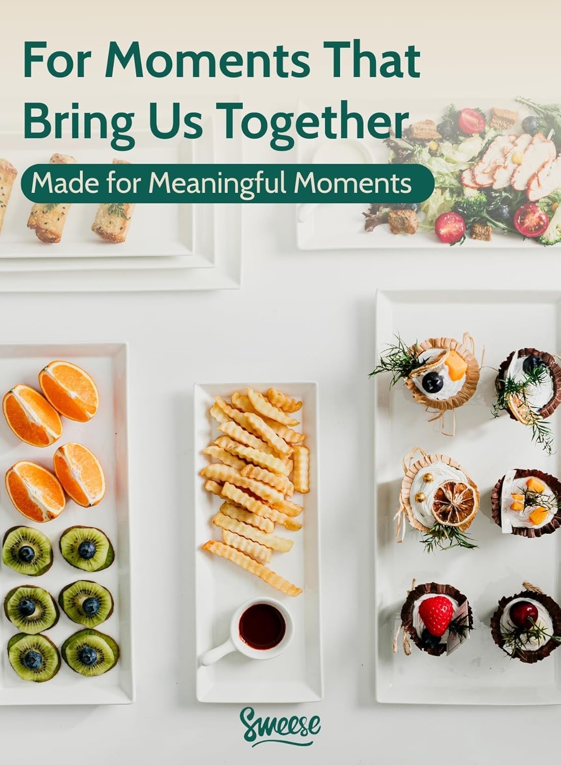 Sweese Porcelain Serving Platters 11.7 Inch - Elegant White Rectangular Plates, Set of 4 for Parties, Sushi, Appetizers