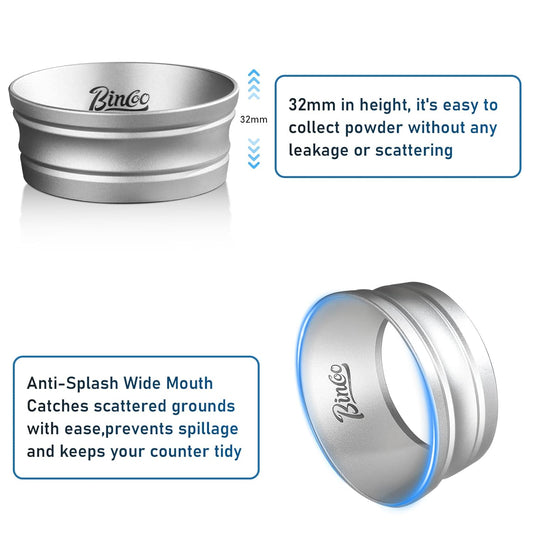 Bincoo Espresso Dosing Funnel 58mm,More Tall Magnetic Aluminum Alloy Portafilter Funnel Ring for Zero Mess Portafilter, Anti-Splash Wide Mouth Coffee Grounds Dosing Tool for Espresso Machine(Silver)