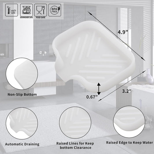 Silicone Bathroom Soap Dishes with Drain Spout-Bathroom and Kitchen Sink Organizer,Sponge Holder,Dish Soap Tray,Perfect for Dispenser,Scrubber,Bottle,Cup on Counter Translucent 4.9"×3.2"