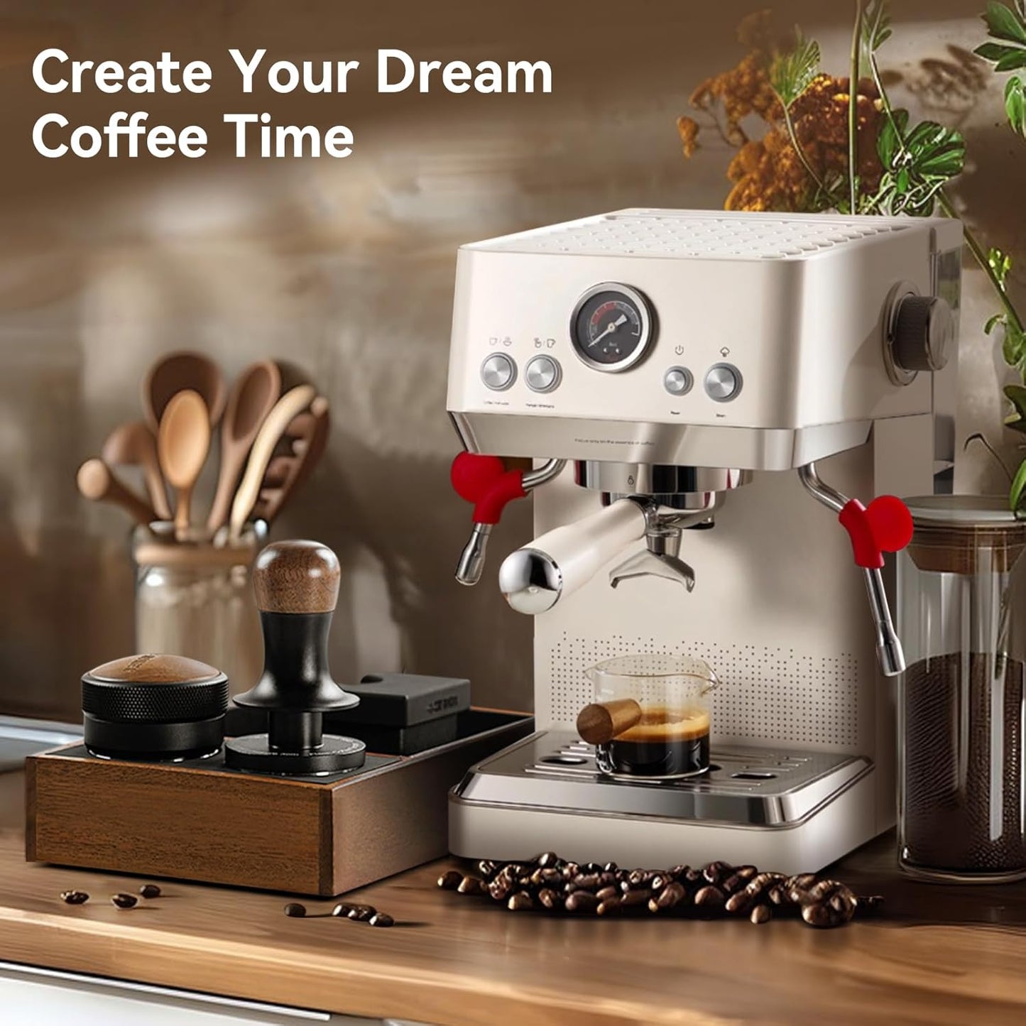 MHW-3BOMBER 58mm Espresso Coffee Tamper with Three Spring Loaded Calibrated Tamper 30lbs Espresso Hand Tamper with Sound Feedback Titanium Coating Black T6176T-OS