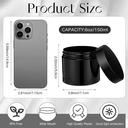 Patelai 4 Pieces Round Wide-mouth Leak Proof Plastic Container Jars with Lids for Travel Storage Makeup Beauty Products Face Creams Oils Salves Ointments DIY Making(6 Ounce,Pure Black)