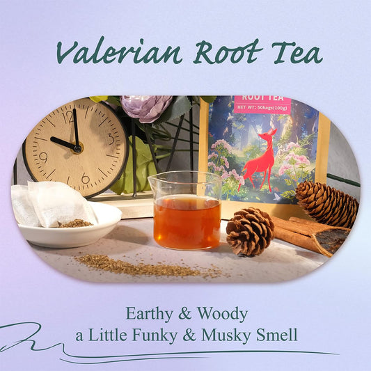 WT WEETEE Valerian Root Tea Bags, Made with Pure Valerian Root (Valeriana), 50 Count Earthy/Woody Herbal Tea Bags, Naturally Caffeine-free