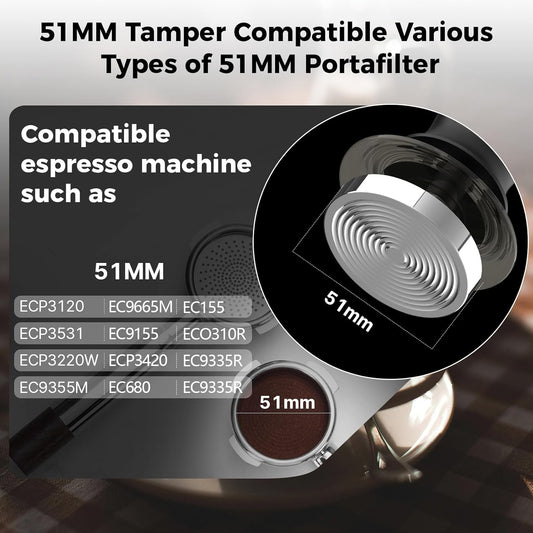 IKAPE 51MM Semi-Transparent Espresso Coffee Tamper, Spring-loaded Calibrated Tamper with Premium Flat Stainless Steel Base, Compatible with All 51mm Bottomless Portafilters(New Upgrade)