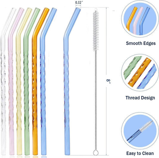 6-Pack Reusable Glass Straws Set, Clear Glass Drinking Straw, Cute Colorful Straws with Cleaning Brush, 8''x8MM