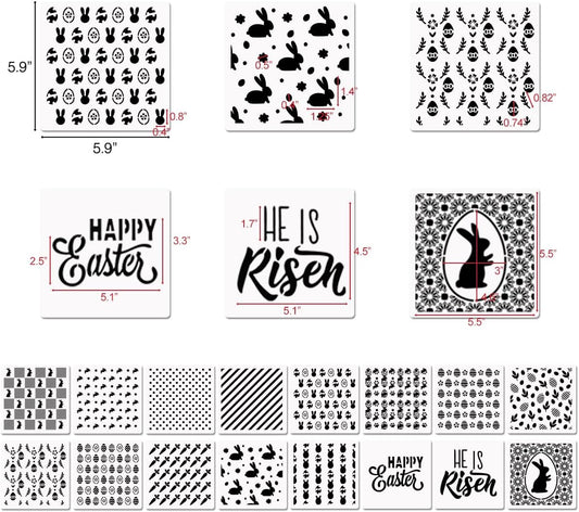6in Easter Cookie Stencils for Royal Icing, Eggs Carrot Rabbit Face Bunny Shapes Stencils for Sugar Cookie, 16 Pcs Assorted Sizes Easter Eggs Stencils for Baking Drawing Dessert Coffee Decoration