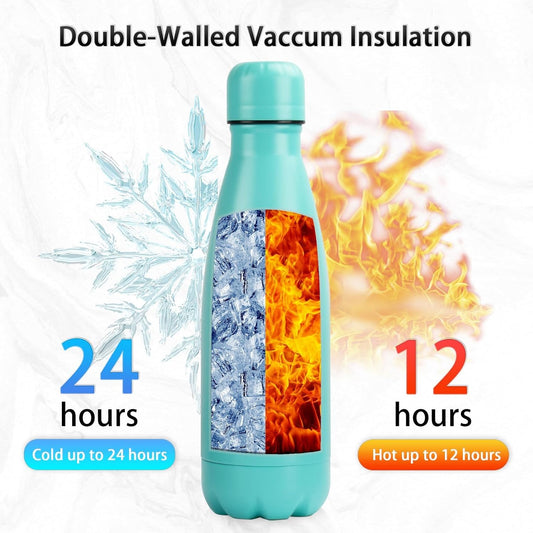 Insulated Water Bottle,12oz Stainless Steel Water Bottles with straw lid, Metal Sports Water Bottles for Boys,Girls, Double Wall Vacuum BPA-Free Flask for School, Sports & Travel-Turquoise
