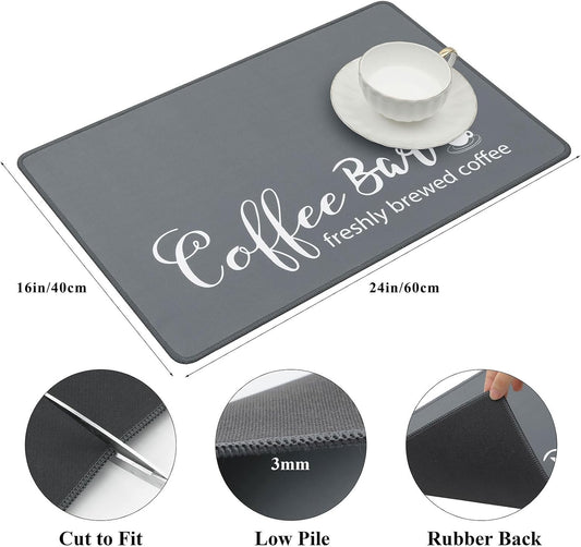 SHACOS Large Coffee Mats 2-Pack 16x24 Inch Absorbent Non Slip Under Coffee Maker Mats for Countertop Bar Accessories Heat Resistant, Gray