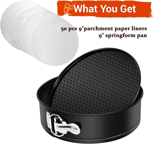 9 Inch Springform Pan Nonstick - Cheesecake Pan with Removable Bottom/Leakproof - Round Cake Pan with 50 Pcs Parchment Paper Liners - Fits 6 Qt 8 Qt Pressure Cooker