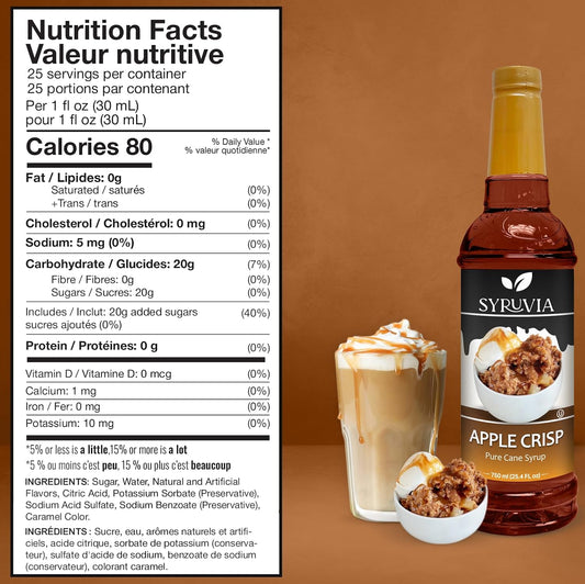 Syruvia Apple Crisp Coffee Syrup - 25.4 fl oz - Kosher Coffee Syrups, Gluten Free, No Coloring, Perfect for Drinks, Soda, Shakes, Desserts, and More.