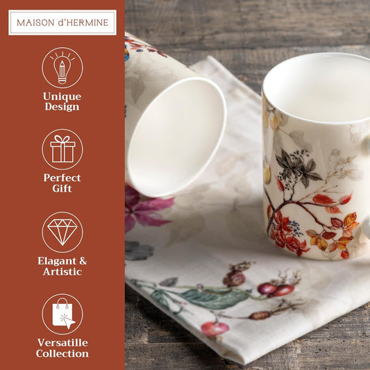 Maison d' Hermine Coffee Mug with Handles Fine Bone China Mugs Pack of Two Tea Cups for Hot Beverages Cappuccino Latte Home Restaurant Office Perfect for Gift (Equinoxe - Beige, 12 Ounce)