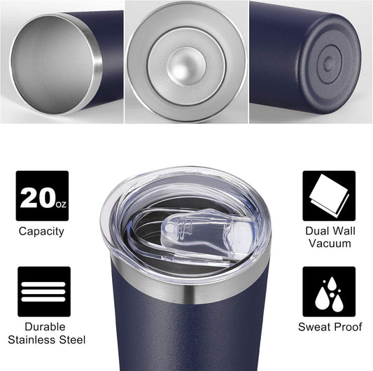 VEGOND Stainless Steel Tumblers Bulk 12 Pack, 20 oz Vacuum Insulated Skinny Tumblers with Lids and Straws, Double Wall Coffee Mug, Travel Water Cup, Navy Blue