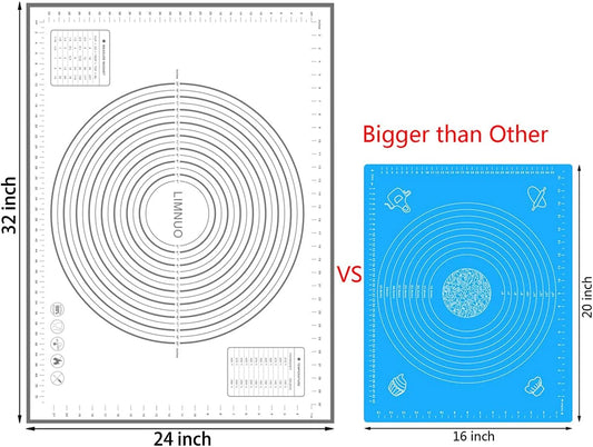 Silicone Baking Mat,Non Stick Rolling Dough with Measurements for Pie Pizza Cookies Fondant Making,Extra Thick Non Slip Silicone Pastry Mat